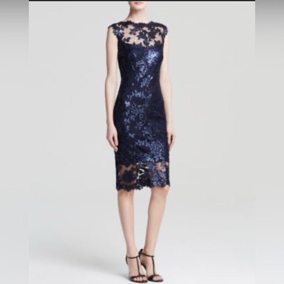 Tadashi Shoji Navy Lace Wedding Dress - Picture 6 of 6